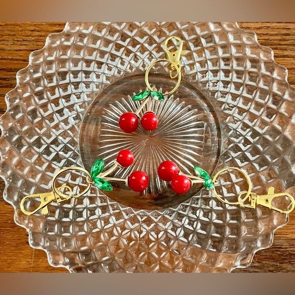 Set of 3 Three Handmade Cherry Bag Purse Phone Backpack Charms Zipper Pulls Key - Picture 5 of 11